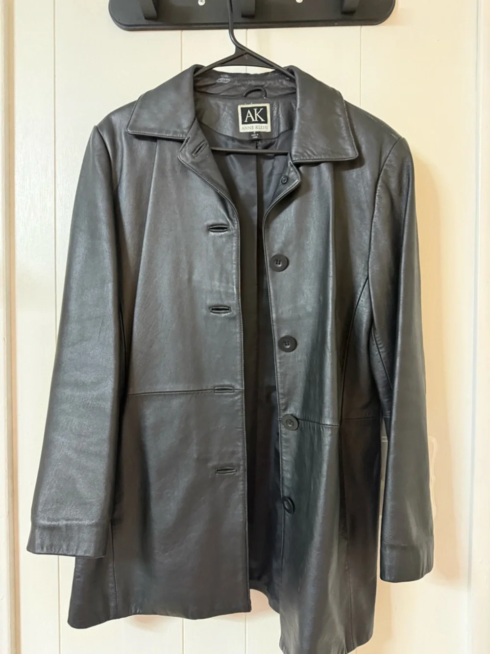 Anne Klein Black Leather Button-Front Jacket - Picture 2 of 3